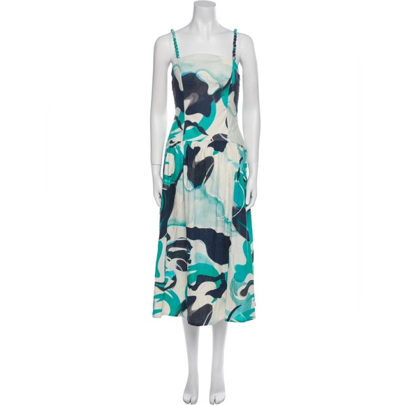 NWT CHRISTIAN LACROIX Linen Cotton Blue Organic Pattern Dress Size Medium - Picture 2 of 12